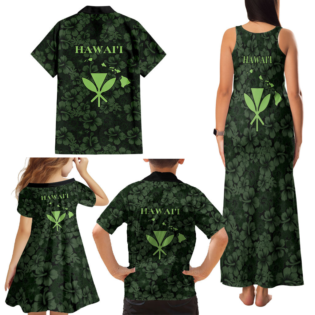 Hawaii Lei Kamehameha Family Matching Tank Maxi Dress and Hawaiian Shirt Oma'oma'o Seamless Pattern Hibiscus Flower