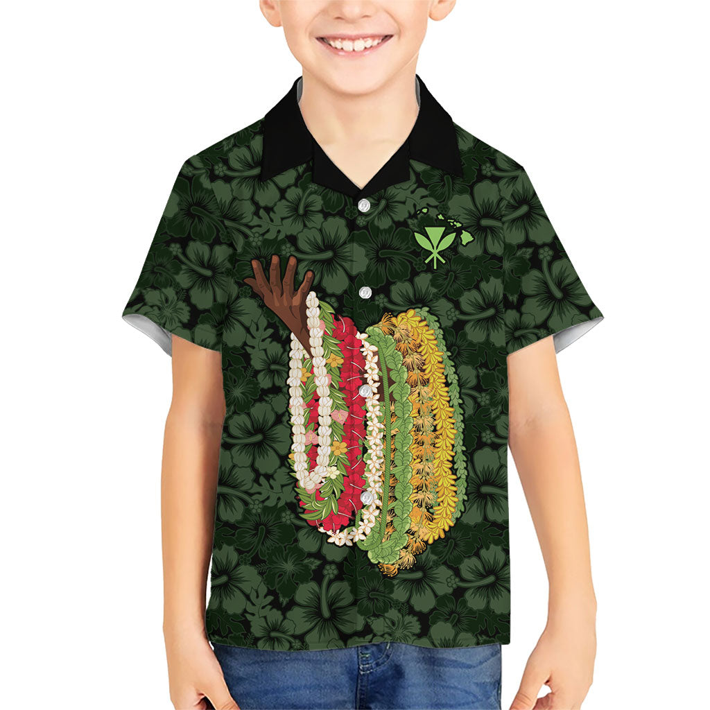 Hawaii Lei Kamehameha Family Matching Tank Maxi Dress and Hawaiian Shirt Oma'oma'o Seamless Pattern Hibiscus Flower
