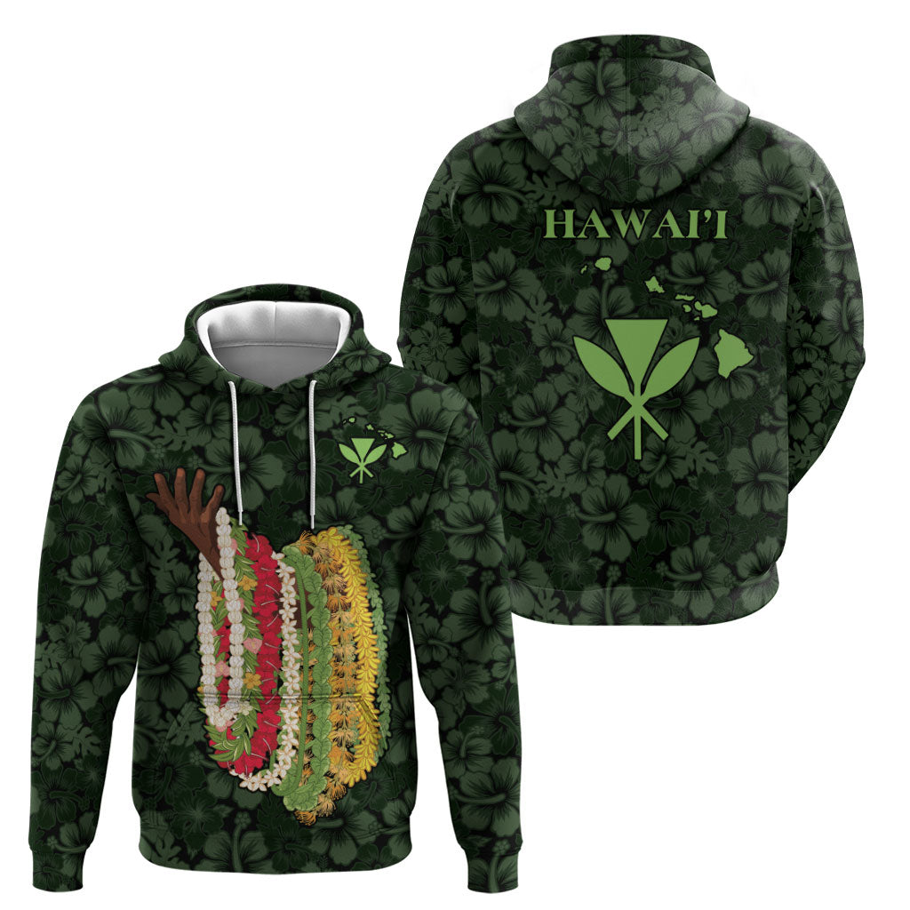 Hawaii Lei Kamehameha Hoodie Oma'oma'o Seamless Pattern Hibiscus Flower