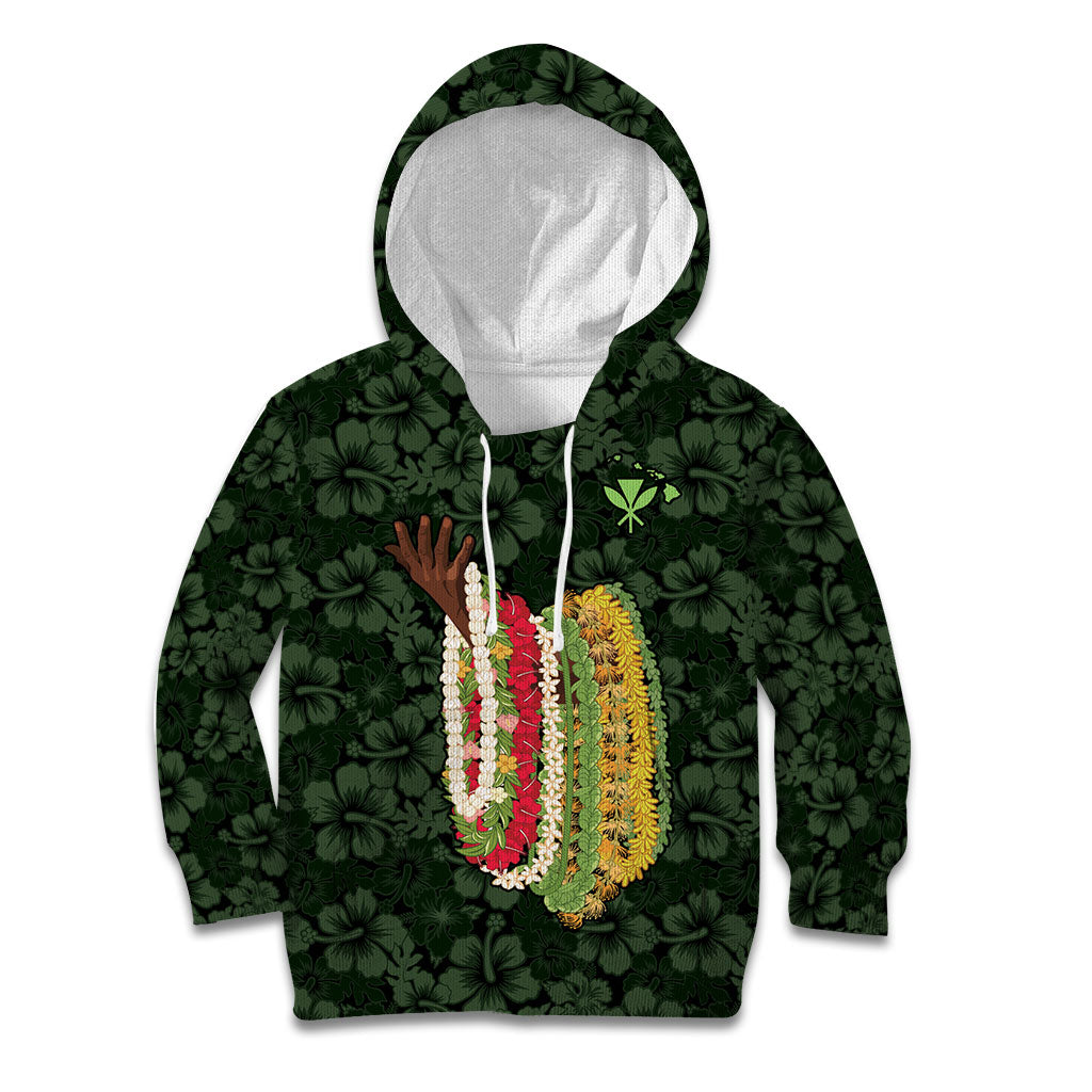 Hawaii Lei Kamehameha Kid Hoodie Oma'oma'o Seamless Pattern Hibiscus Flower