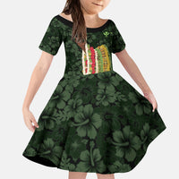Hawaii Lei Kamehameha Kid Short Sleeve Dress Oma'oma'o Seamless Pattern Hibiscus Flower