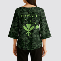 Hawaii Lei Kamehameha Kimono Sleeve Blouse Oma'oma'o Seamless Pattern Hibiscus Flower