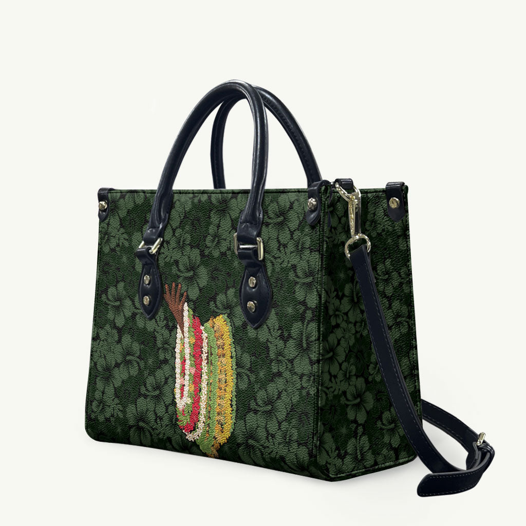 Hawaii Lei Kamehameha Leather Bag Oma'oma'o Seamless Pattern Hibiscus Flower LT9 Green - Polynesian Pride