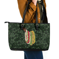 Hawaii Lei Kamehameha Leather Tote Bag Oma'oma'o Seamless Pattern Hibiscus Flower