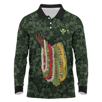 Hawaii Lei Kamehameha Long Sleeve Polo Shirt Oma'oma'o Seamless Pattern Hibiscus Flower