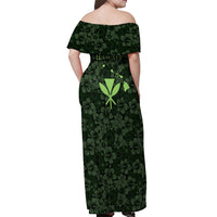 Hawaii Lei Kamehameha Off Shoulder Maxi Dress Oma'oma'o Seamless Pattern Hibiscus Flower