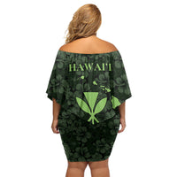 Hawaii Lei Kamehameha Off Shoulder Short Dress Oma'oma'o Seamless Pattern Hibiscus Flower