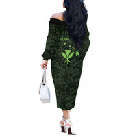 Hawaii Lei Kamehameha Off The Shoulder Long Sleeve Dress Oma'oma'o Seamless Pattern Hibiscus Flower