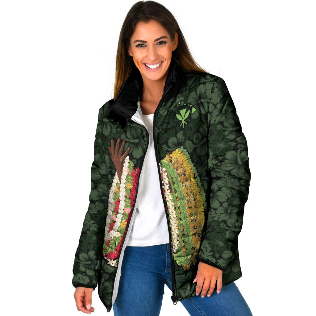 Hawaii Lei Kamehameha Padded Jacket Oma'oma'o Seamless Pattern Hibiscus Flower