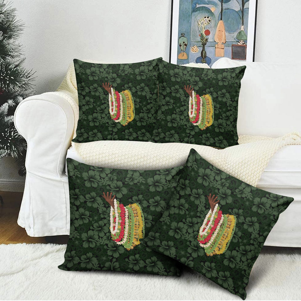 Hawaii Lei Kamehameha Pillow Cover Oma'oma'o Seamless Pattern Hibiscus Flower