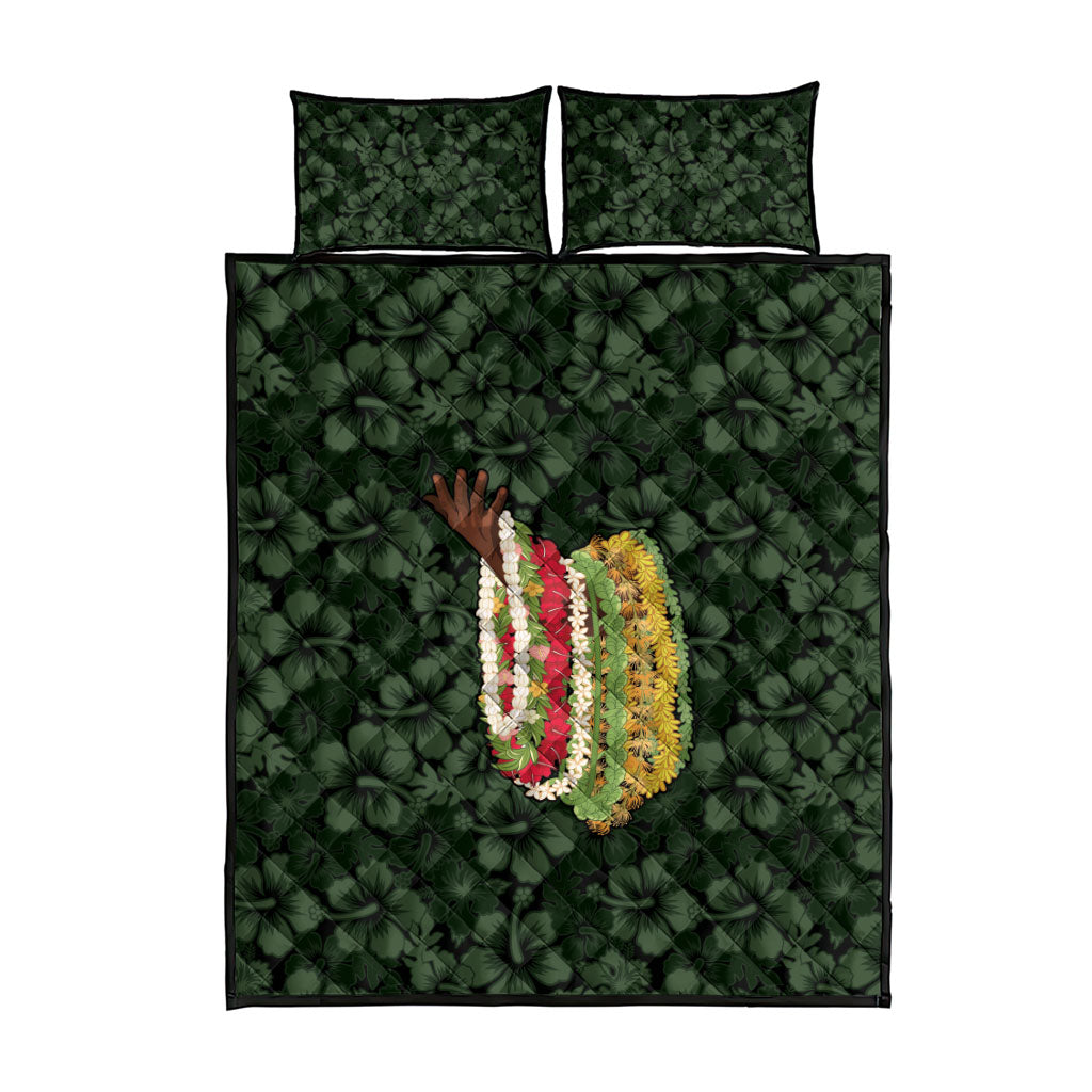 Hawaii Lei Kamehameha Quilt Bed Set Oma'oma'o Seamless Pattern Hibiscus Flower