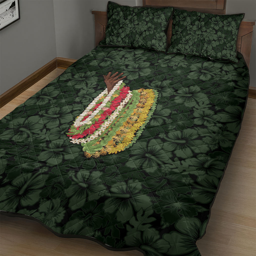 Hawaii Lei Kamehameha Quilt Bed Set Oma'oma'o Seamless Pattern Hibiscus Flower