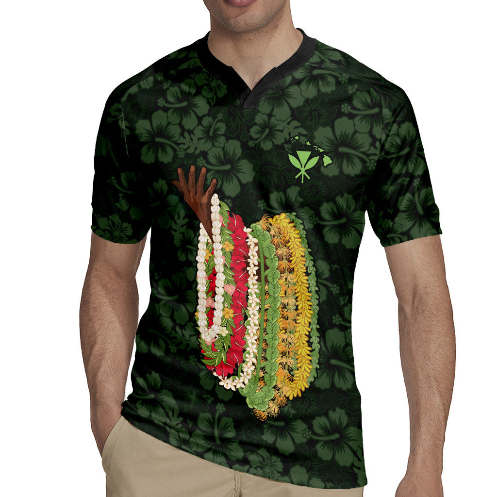Hawaii Lei Kamehameha Rugby Jersey Oma'oma'o Seamless Pattern Hibiscus Flower