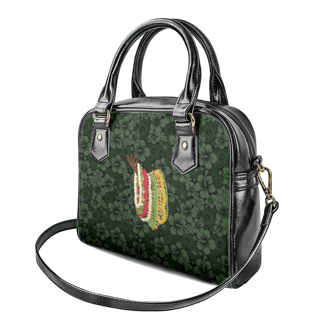 Hawaii Lei Kamehameha Shoulder Handbag Oma'oma'o Seamless Pattern Hibiscus Flower