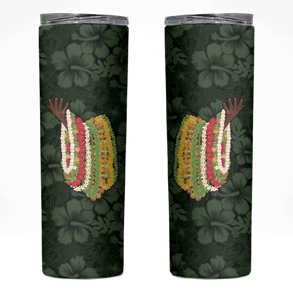 Hawaii Lei Kamehameha Skinny Tumbler Oma'oma'o Seamless Pattern Hibiscus Flower
