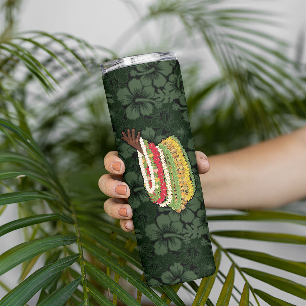 Hawaii Lei Kamehameha Skinny Tumbler Oma'oma'o Seamless Pattern Hibiscus Flower