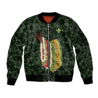 Hawaii Lei Kamehameha Sleeve Zip Bomber Jacket Oma'oma'o Seamless Pattern Hibiscus Flower