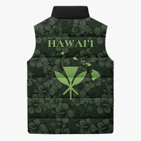 Hawaii Lei Kamehameha Sleeveless Puffer Jacket Oma'oma'o Seamless Pattern Hibiscus Flower