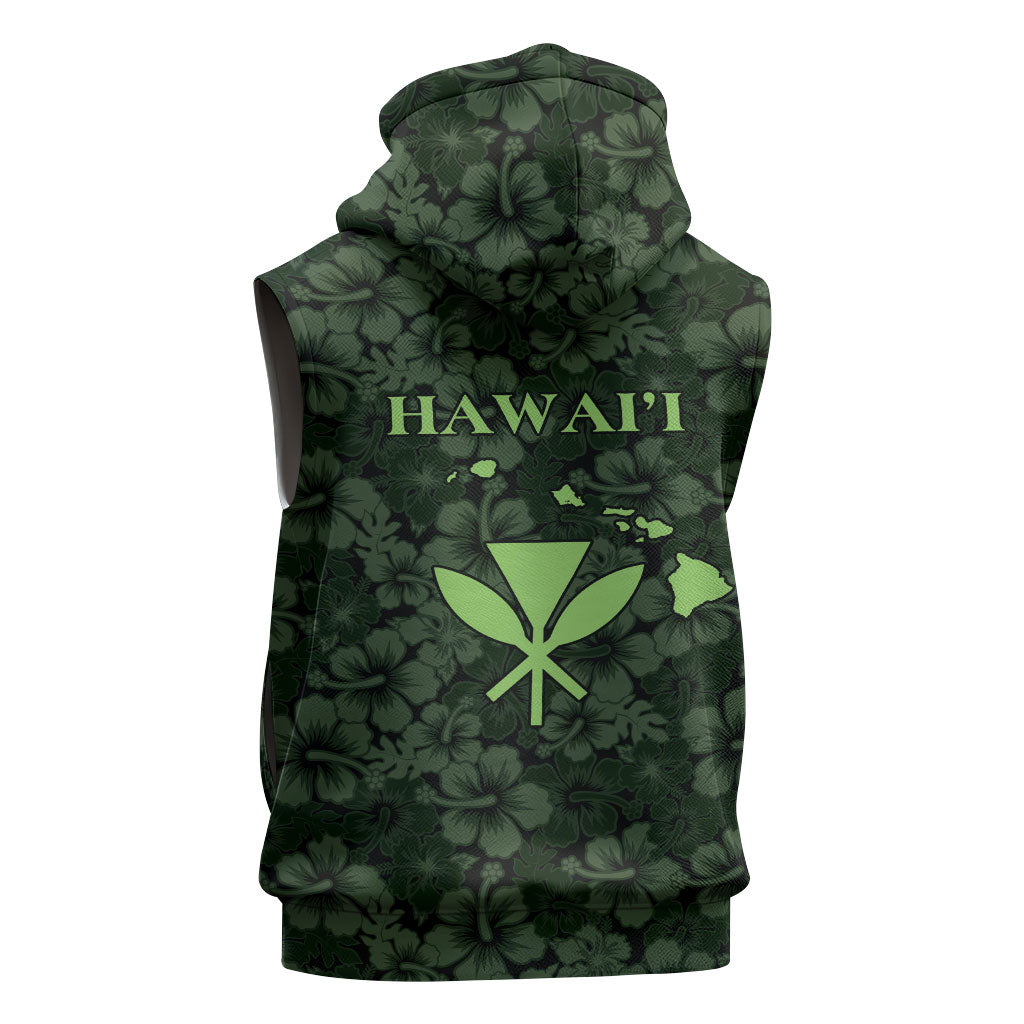 Hawaii Lei Kamehameha Sleeveless Zip Hoodie Oma'oma'o Seamless Pattern Hibiscus Flower
