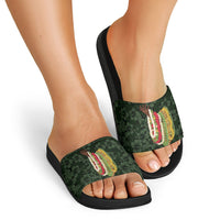 Hawaii Lei Kamehameha Slide Sandals Oma'oma'o Seamless Pattern Hibiscus Flower