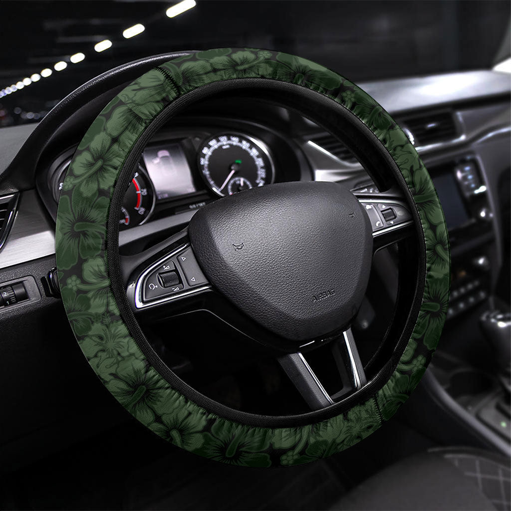 Hawaii Lei Kamehameha Steering Wheel Cover Oma'oma'o Seamless Pattern Hibiscus Flower
