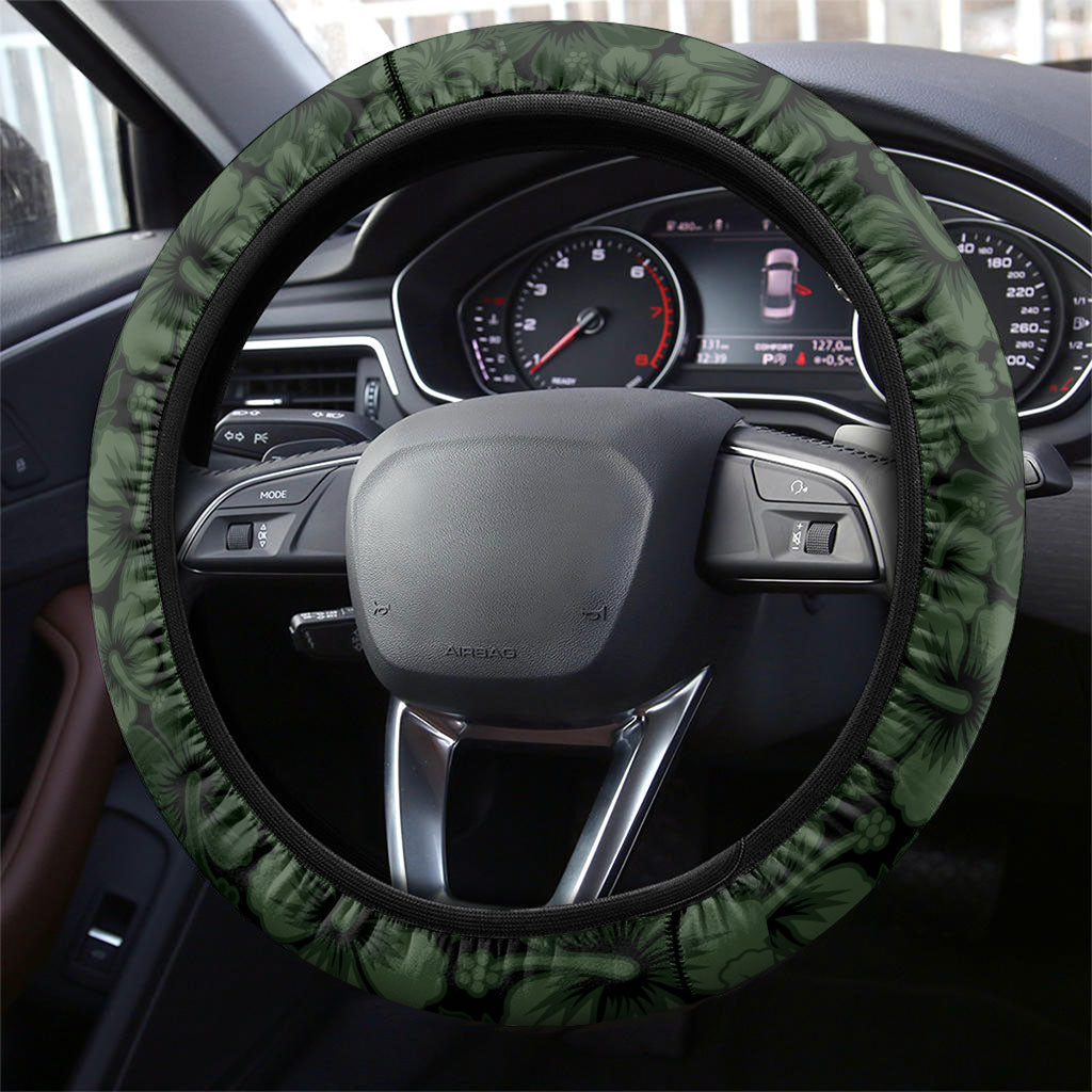 Hawaii Lei Kamehameha Steering Wheel Cover Oma'oma'o Seamless Pattern Hibiscus Flower