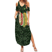 Hawaii Lei Kamehameha Summer Maxi Dress Oma'oma'o Seamless Pattern Hibiscus Flower