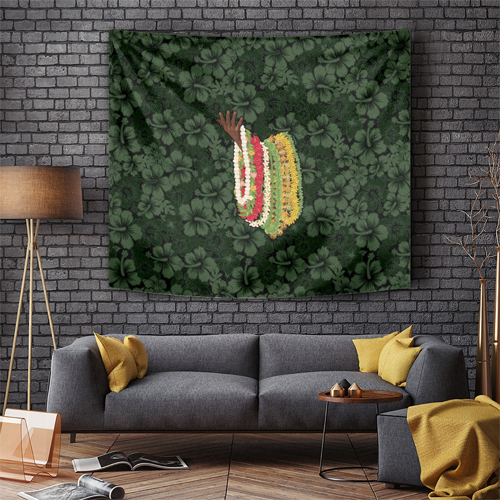 Hawaii Lei Kamehameha Tapestry Oma'oma'o Seamless Pattern Hibiscus Flower LT9 Green - Polynesian Pride