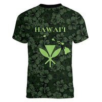 Hawaii Lei Kamehameha Women V-Neck T-Shirt Oma'oma'o Seamless Pattern Hibiscus Flower