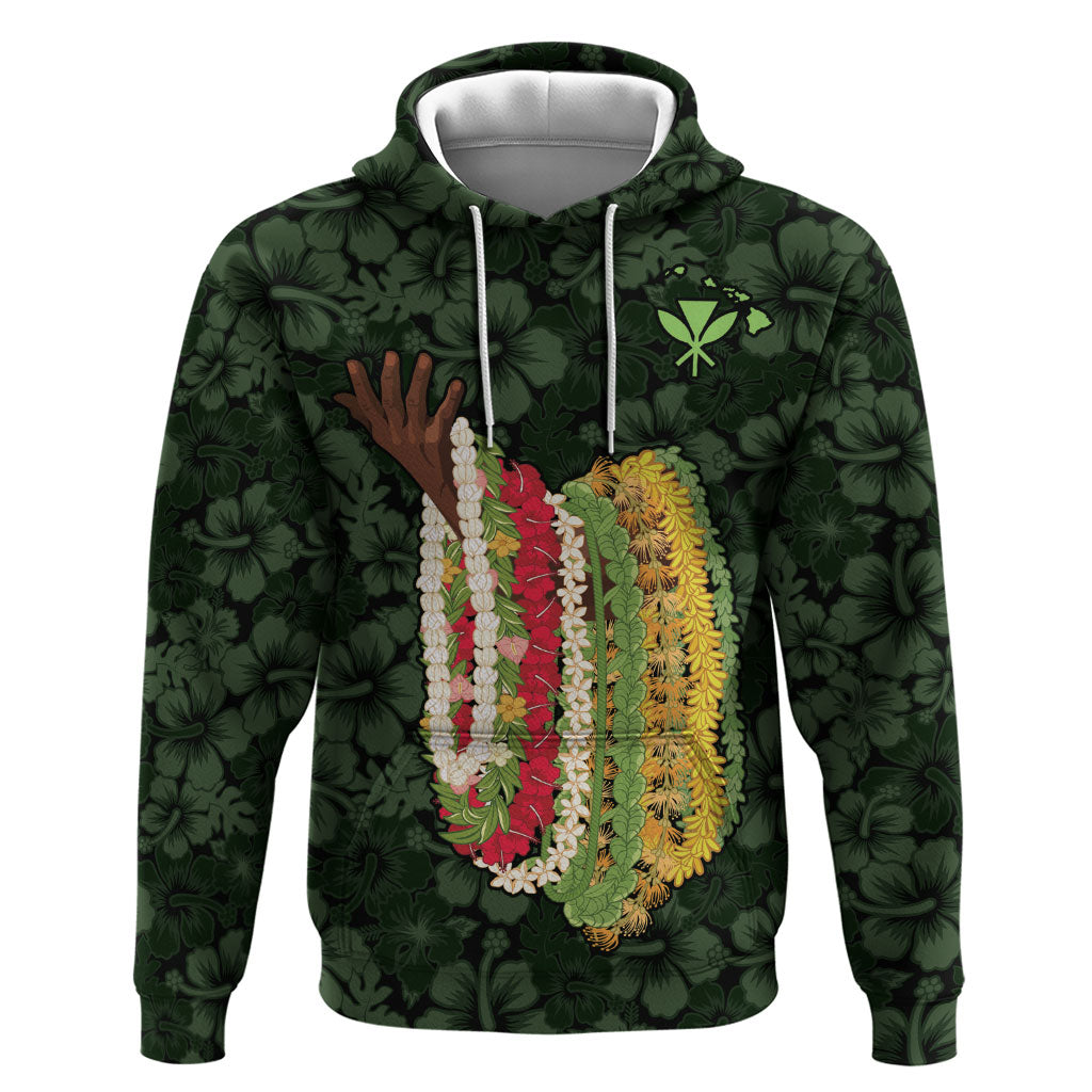 Hawaii Lei Kamehameha Zip Hoodie Oma'oma'o Seamless Pattern Hibiscus Flower