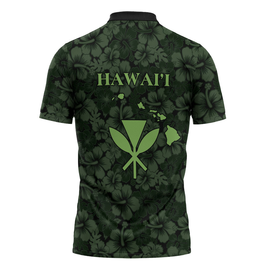 Hawaii Lei Kamehameha Zipper Polo Shirt Oma'oma'o Seamless Pattern Hibiscus Flower