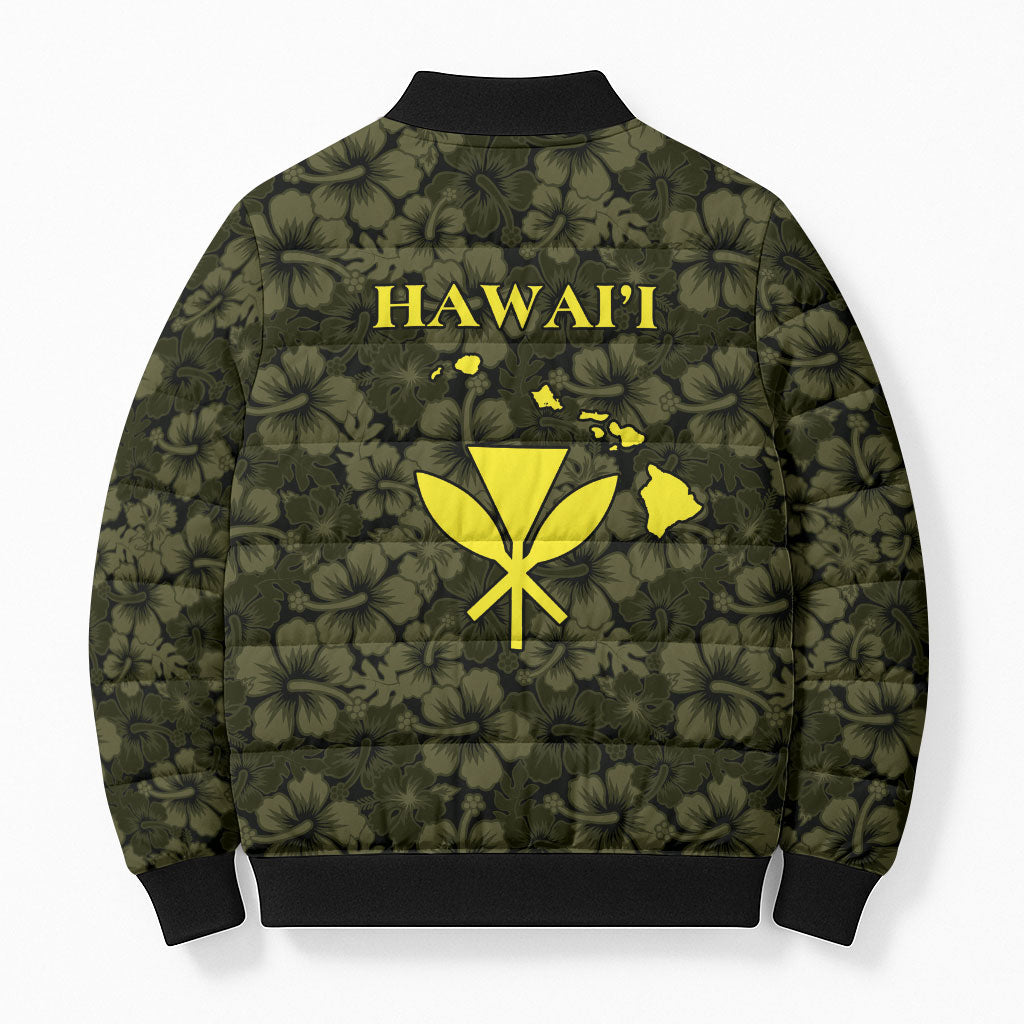 Hawaii Lei Kamehameha Bomber Puffer Jacket Melemele Seamless Pattern Hibiscus Flower