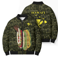 Hawaii Lei Kamehameha Bomber Puffer Jacket Melemele Seamless Pattern Hibiscus Flower