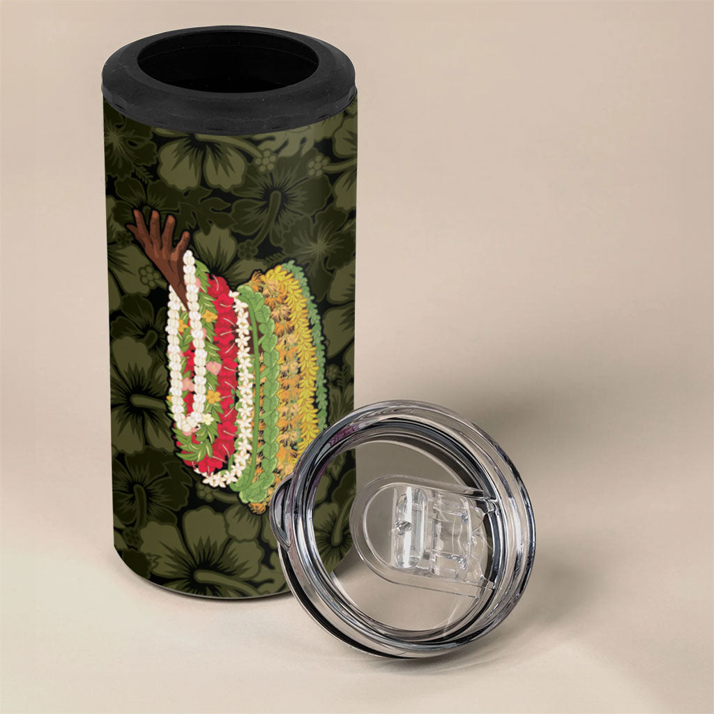 Hawaii Lei Kamehameha 4 in 1 Can Cooler Tumbler Melemele Seamless Pattern Hibiscus Flower