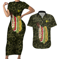 Hawaii Lei Kamehameha Couples Matching Short Sleeve Bodycon Dress and Hawaiian Shirt Melemele Seamless Pattern Hibiscus Flower