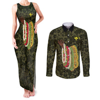 Hawaii Lei Kamehameha Couples Matching Tank Maxi Dress and Long Sleeve Button Shirt Melemele Seamless Pattern Hibiscus Flower