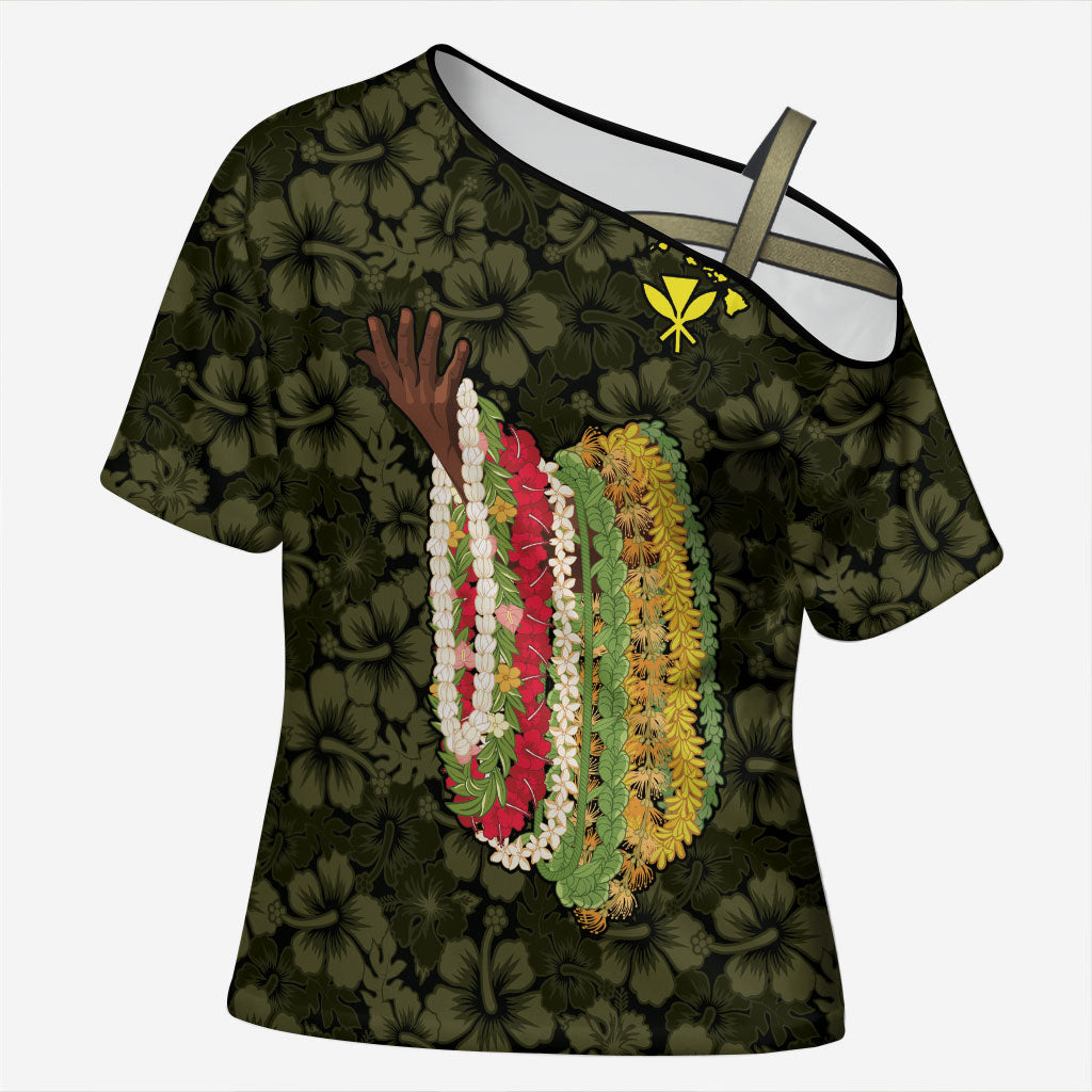 Hawaii Lei Kamehameha Cross Shoulder Shirt Melemele Seamless Pattern Hibiscus Flower