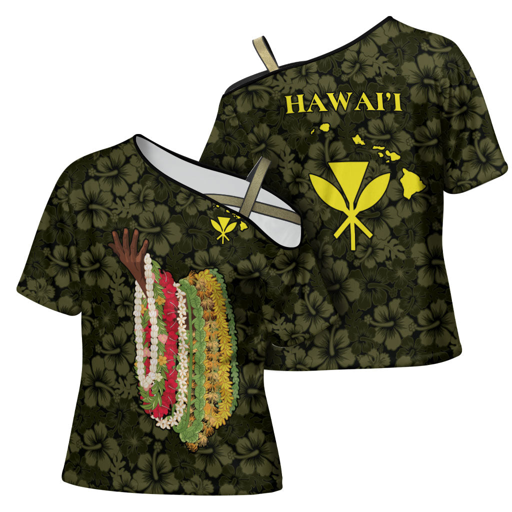 Hawaii Lei Kamehameha Cross Shoulder Shirt Melemele Seamless Pattern Hibiscus Flower