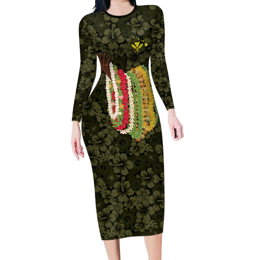 Hawaii Lei Kamehameha Family Matching Long Sleeve Bodycon Dress and Hawaiian Shirt Melemele Seamless Pattern Hibiscus Flower