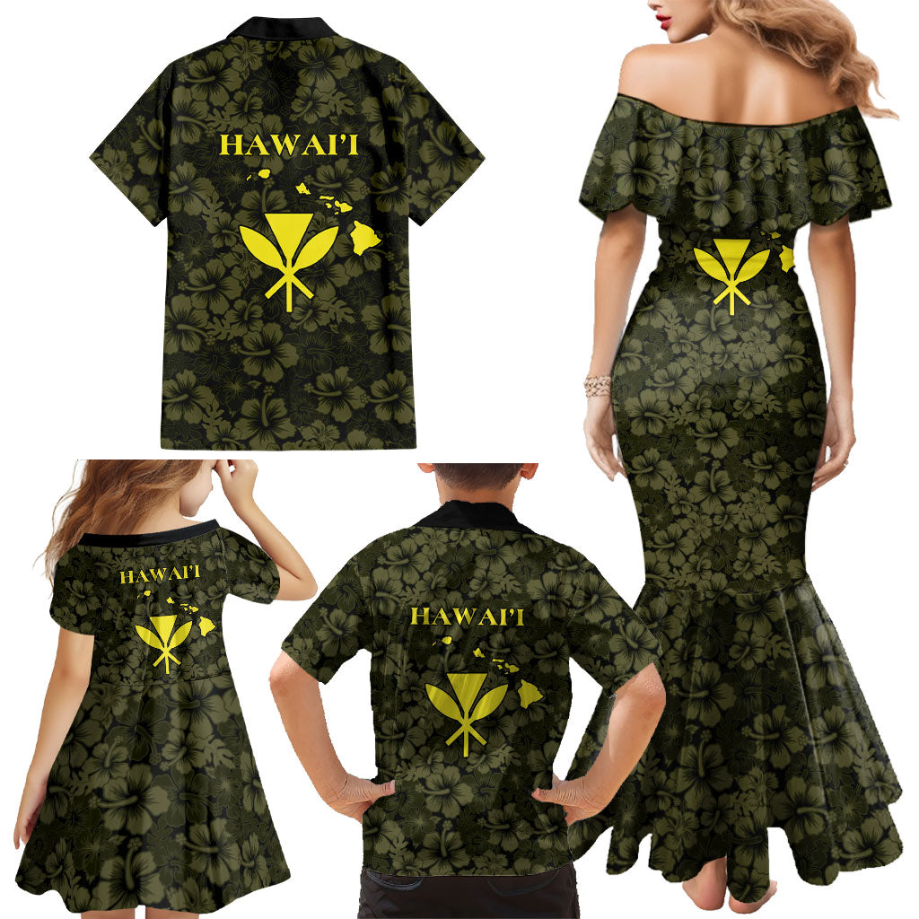 Hawaii Lei Kamehameha Family Matching Mermaid Dress and Hawaiian Shirt Melemele Seamless Pattern Hibiscus Flower