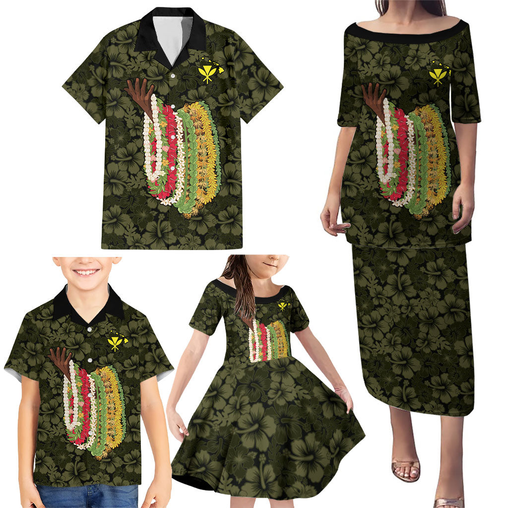Hawaii Lei Kamehameha Family Matching Puletasi and Hawaiian Shirt Melemele Seamless Pattern Hibiscus Flower