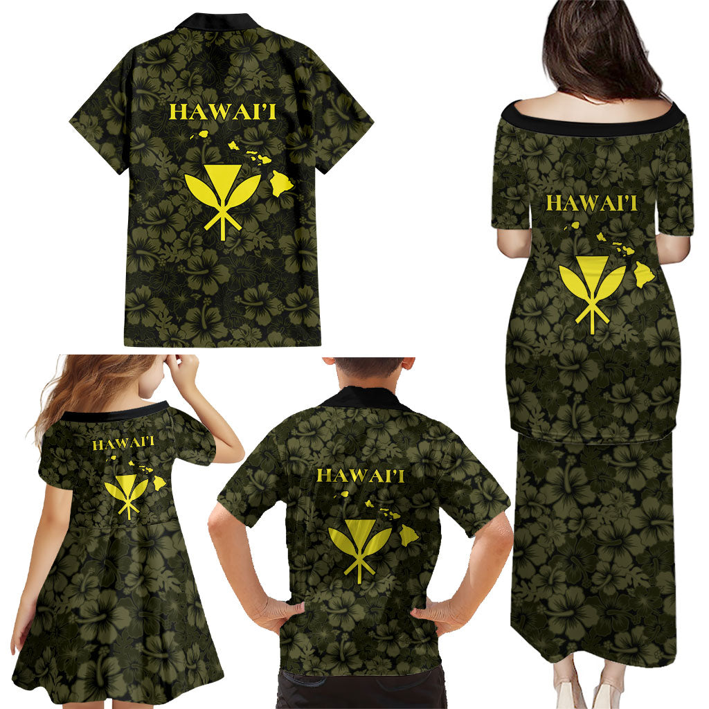 Hawaii Lei Kamehameha Family Matching Puletasi and Hawaiian Shirt Melemele Seamless Pattern Hibiscus Flower