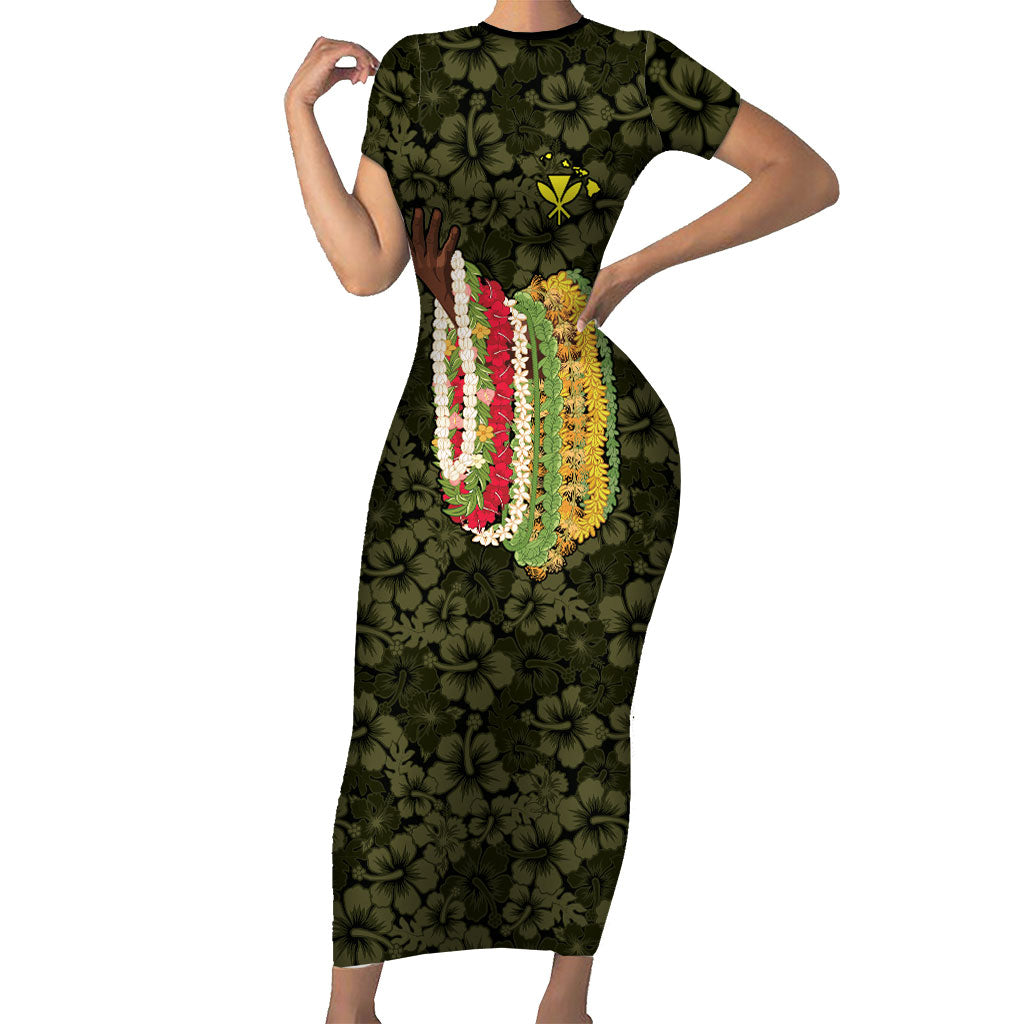 Hawaii Lei Kamehameha Family Matching Short Sleeve Bodycon Dress and Hawaiian Shirt Melemele Seamless Pattern Hibiscus Flower