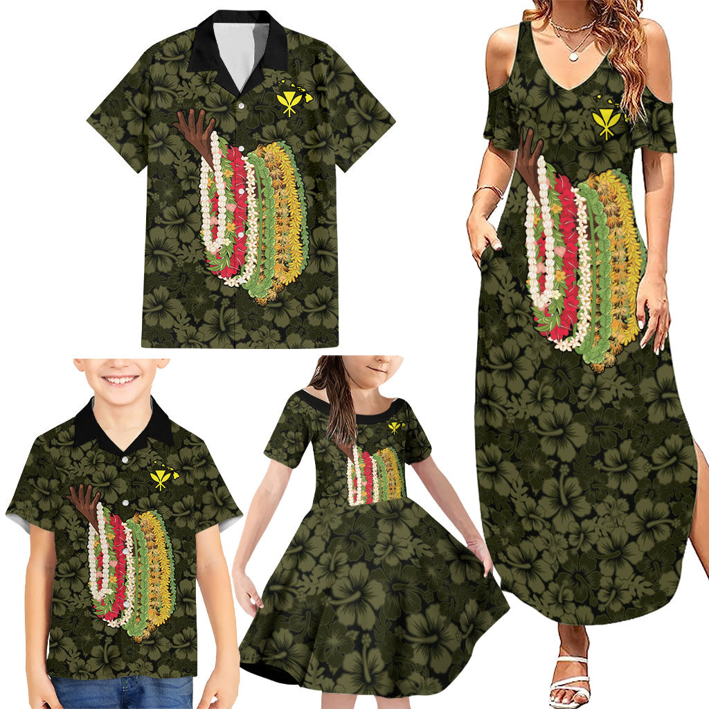 Hawaii Lei Kamehameha Family Matching Summer Maxi Dress and Hawaiian Shirt Melemele Seamless Pattern Hibiscus Flower