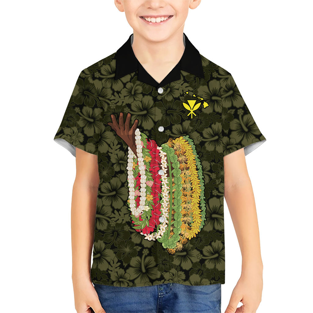 Hawaii Lei Kamehameha Family Matching Summer Maxi Dress and Hawaiian Shirt Melemele Seamless Pattern Hibiscus Flower