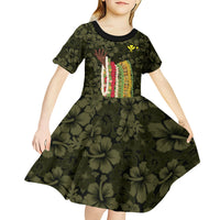 Hawaii Lei Kamehameha Kid Short Sleeve Dress Melemele Seamless Pattern Hibiscus Flower