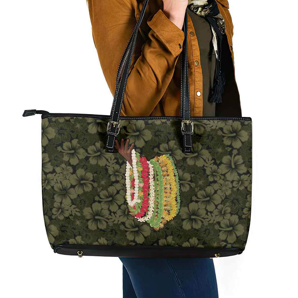 Hawaii Lei Kamehameha Leather Tote Bag Melemele Seamless Pattern Hibiscus Flower