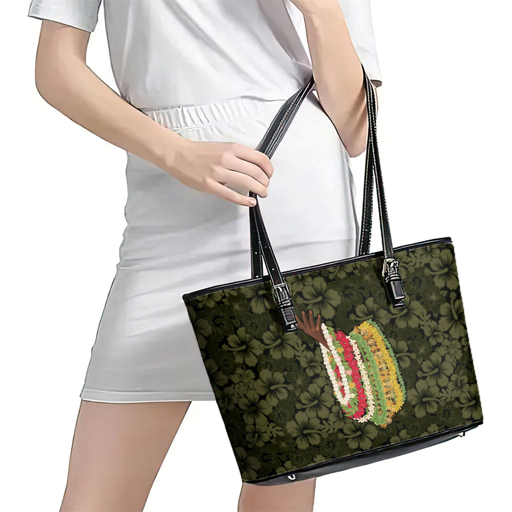Hawaii Lei Kamehameha Leather Tote Bag Melemele Seamless Pattern Hibiscus Flower