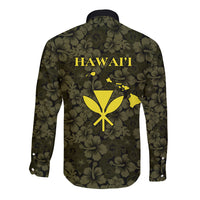 Hawaii Lei Kamehameha Long Sleeve Button Shirt Melemele Seamless Pattern Hibiscus Flower