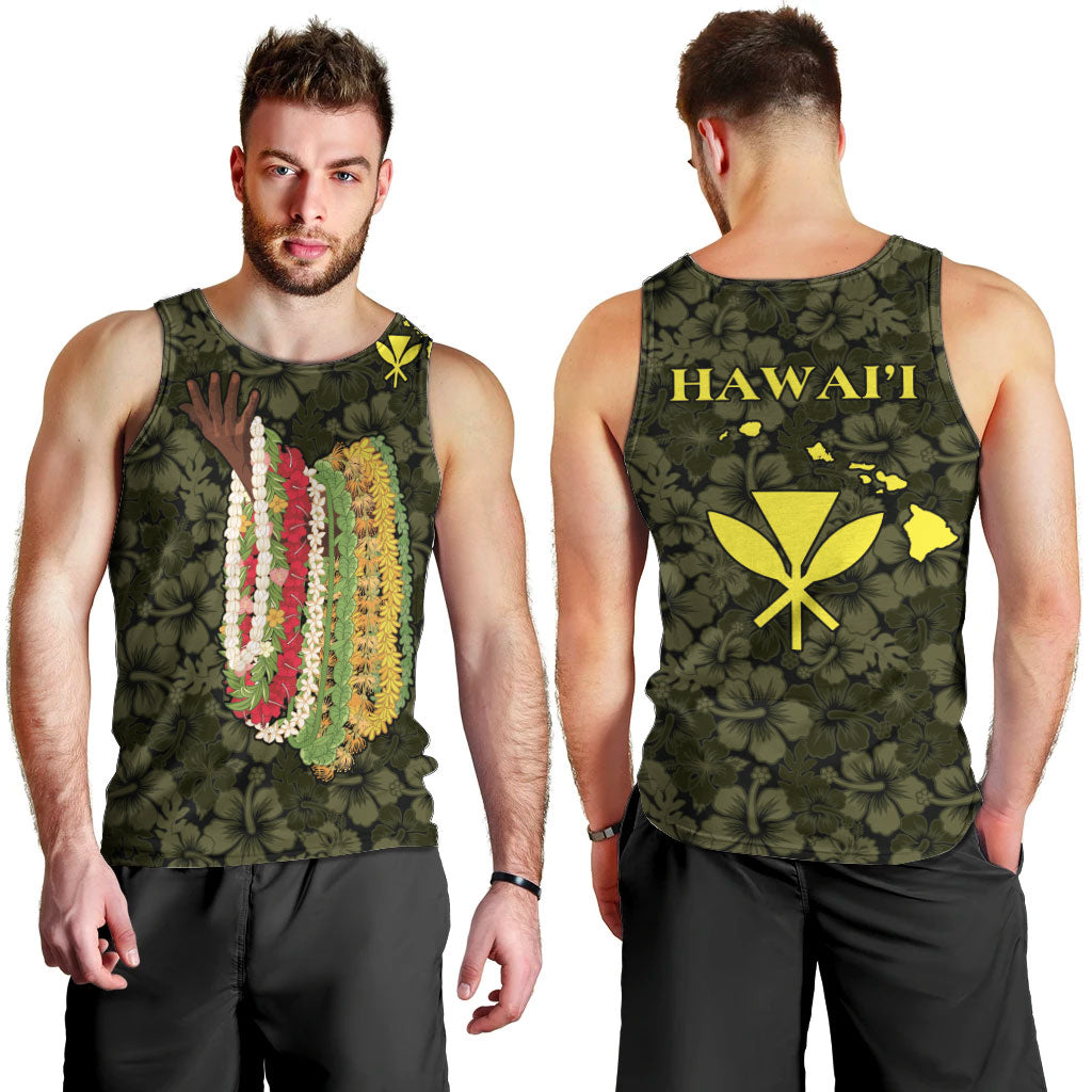 Hawaii Lei Kamehameha Men Tank Top Melemele Seamless Pattern Hibiscus Flower